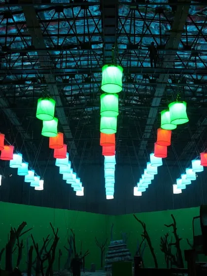 Another color look from the Coca-Cola ad, with the Prolight ECL panels programmed to create a festive, multi-colored pattern.