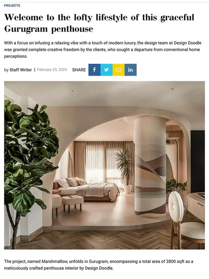The cover of our feature in Architect & Interiors India, welcoming readers to the "lofty lifestyle of this graceful Gurugram penthouse."