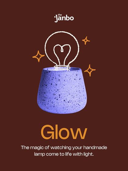 The magic of watching your handmade lamp glow for the first time is unforgettable. This graphic captures the final, rewarding moment of our Clay Kalai workshop.