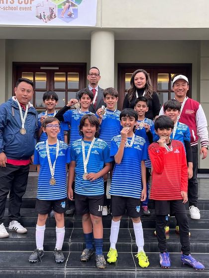 Another victory for our school partners. Coach Thotthan Mung and his team from The Shiv Nadar Schools celebrate with their medals.