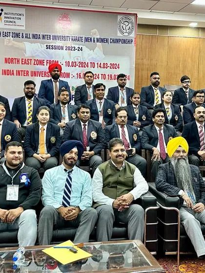 A group photo of the organizing committee, referees, and judges at the All India University Karate Event. I am proud to contribute as a technical official.