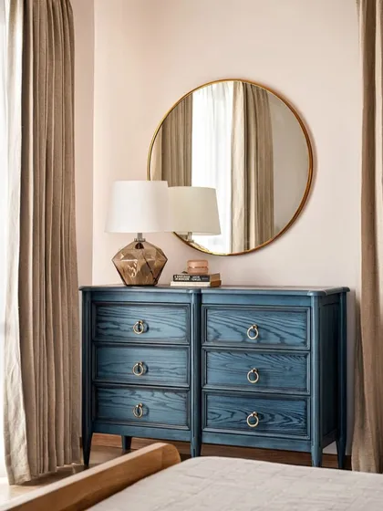 We loved executing this beautiful chest of drawers for a design by Weespaces. The deep blue stained wood finish and classic ring pulls create a timeless piece for the bedroom.