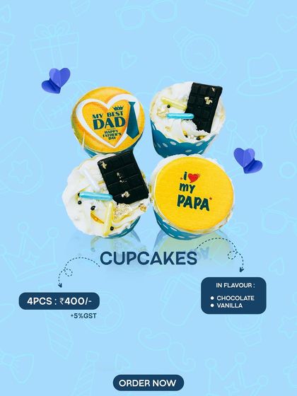 Bite-sized love for Dad. Our Father's Day cupcake box features four custom-designed cupcakes with messages like "My Best Dad" and "I love my Papa".