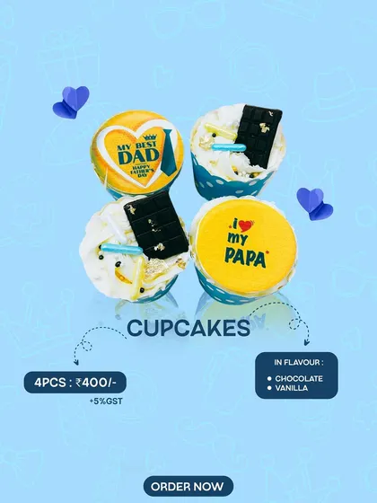 Bite-sized love for Dad. Our Father's Day cupcake box features four custom-designed cupcakes with messages like "My Best Dad" and "I love my Papa".
