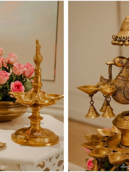 Beautiful brass decor elements, like a peacock lamp and swan figures, added a touch of traditional elegance.