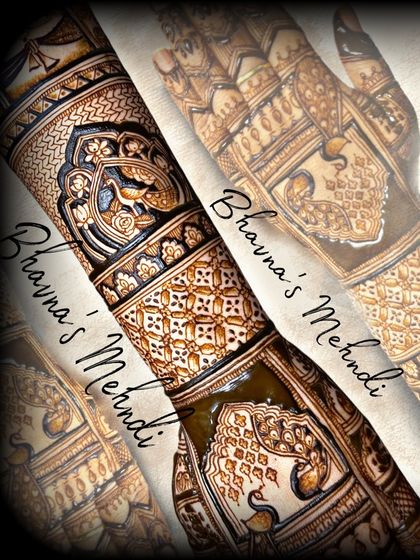 A stunning bridal back-hand design created as a live demo for our students. This piece showcases advanced techniques with peacocks and intricate geometric patterns.