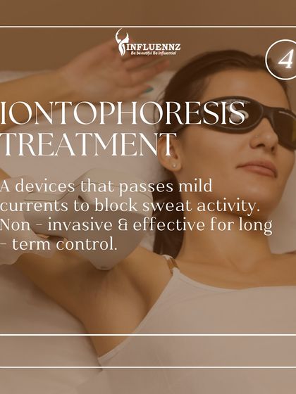 Iontophoresis is a non-invasive clinical treatment shown here. It uses mild electrical currents to block sweat gland activity, offering long-term control for hyperhidrosis.