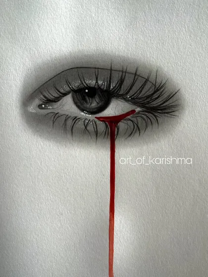 A quick, expressive sketch of an eye with a red tear. Sometimes I create these small pieces to explore an emotion or an idea.
