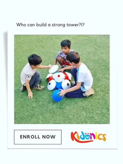 It’s not all about running! We also include creative team challenges like this tower-building game. The kids have to work together, communicate, and problem-solve to build the tallest, strongest tower using our equipment. It's a great way to encourage teamwork and strategic thinking.