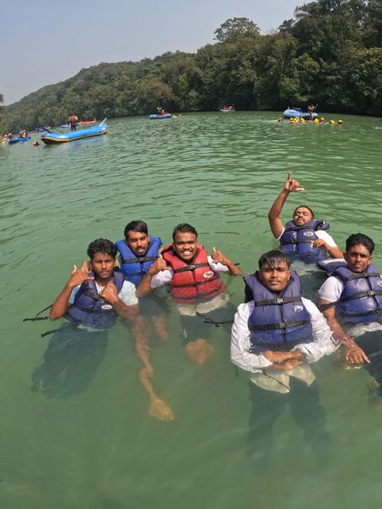 Taking a calm moment to float and relax in the river. My Dandeli trips balance the high-octane adventure with opportunities for peaceful enjoyment of nature.
