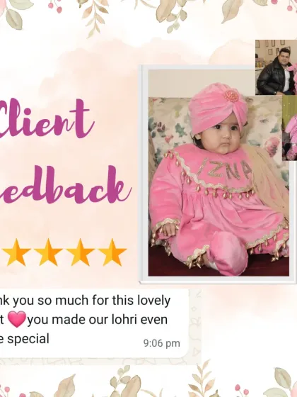 This client's feedback made our day. We are so happy that our custom pink velvet Lohri outfit made their celebration even more special.