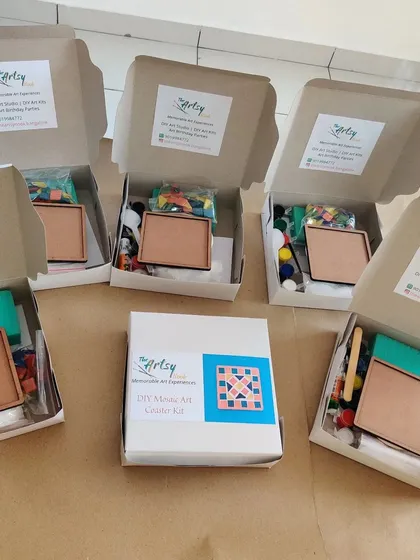 Getting ready for a party! I pack each DIY mosaic coaster kit with everything needed, making them the perfect unique return gift that kids will actually use and enjoy.