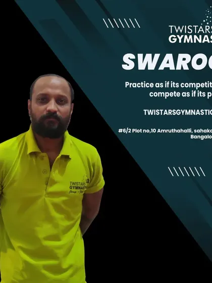 This is Swaroop, one of our expert trainers. He encourages our students to compete as if it is practice and practice as if it is a competition, helping them stay focused and healthy.