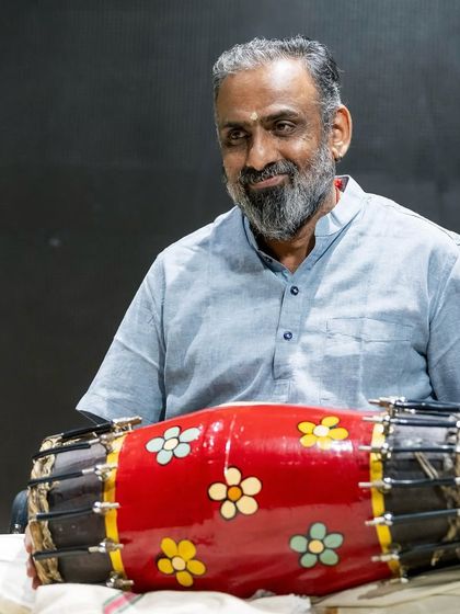 The brilliant Jayachandra Rao on his beautifully painted mridangam. His smile reflects the warmth and happiness he brings to our musical family.