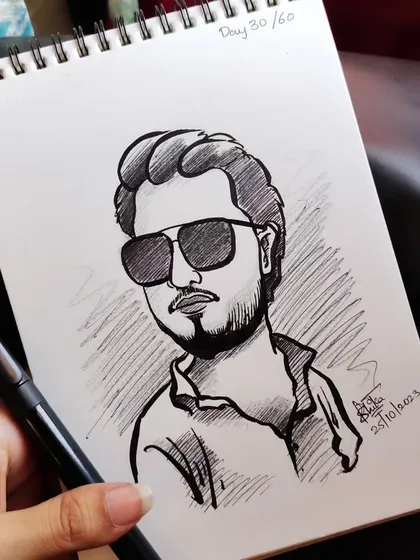 A cool and stylish caricature. The sunglasses add a lot of character to this portrait sketch.