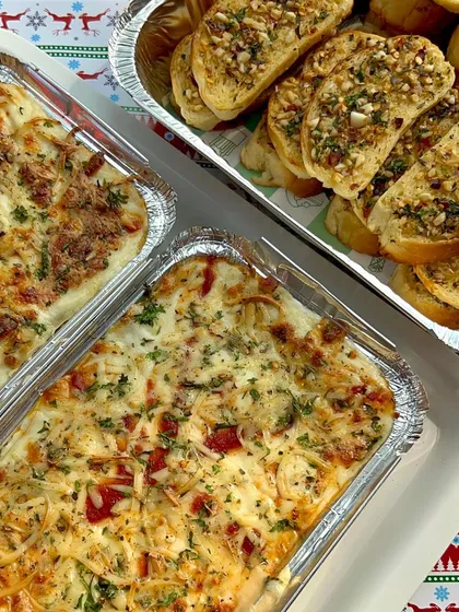 Another look at my popular Veg Lasagna and Garlic Bread combo. This is a complete, satisfying meal that I can deliver for your house parties.