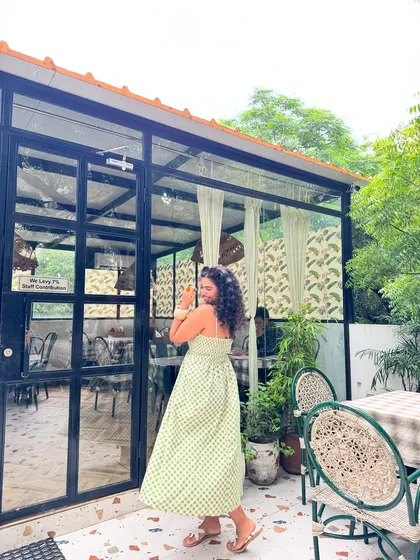 A playful shot, showing the movement of the dress. I always look for pieces that are not just pretty but also fun to wear.