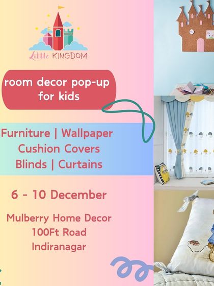 An overview of the room decor pop-up, listing furniture, wallpaper, blinds, and curtains as available categories.