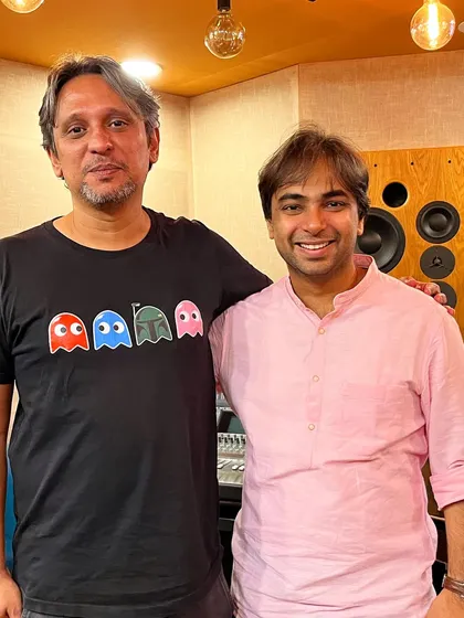 Sharing a moment with Gaurav Godkhindi ji after a recording session at Kailasa Studios. Collaborating with experienced composers is always a great learning experience.