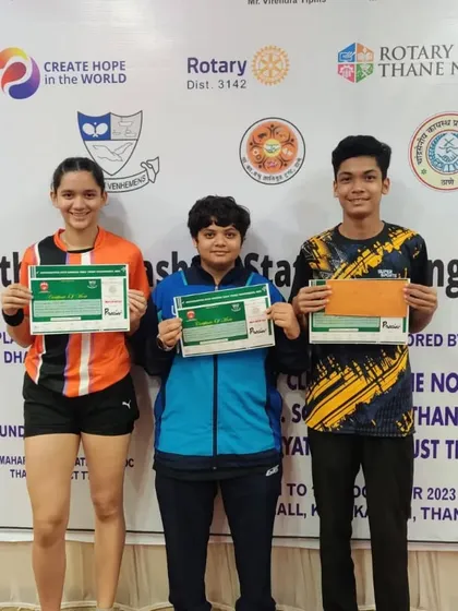Our young champions from the Thane state ranking tournament. It's great to see players like Urvi, Sana, and Sharveya making their mark in state-level events.