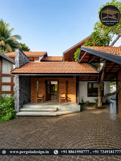 This design showcases a fusion of traditional materials and modern architecture. The home features natural stone and brick walls with a classic tiled roof, and we designed the attached carport to match, ensuring the new structure enhances the home's unique character.