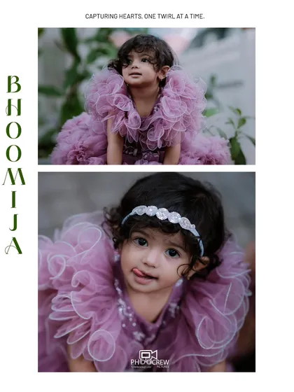 A child's personality has so many facets. In this photo layout from a first birthday shoot, we showcase different expressions, from a playful glance to a curious gaze, telling a fuller story of who she is at this milestone age.