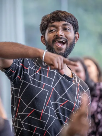 The excitement is real. This student is putting his all into the performance.