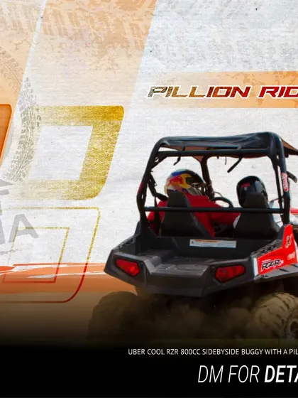 Want to share the thrill? Our Polaris RZR 800cc buggy is a side-by-side vehicle perfect for a pillion rider. You get all the excitement of the trail while riding along with a friend or family member.