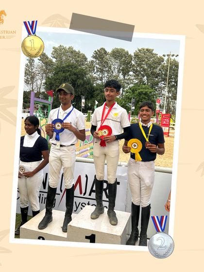 Our riders on the podium after winning gold and silver at the Equestrian Premier League. A fantastic achievement for the team.