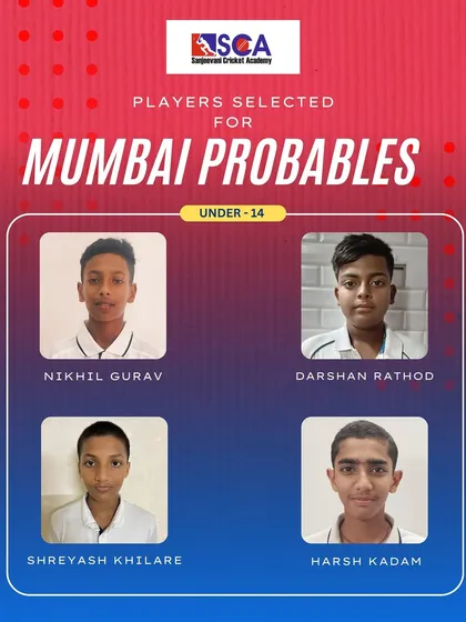 The first step towards representing the state. Congratulations to our four talented players selected for the U-14 Mumbai Cricket Association (MCA) Probables.