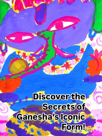 A vibrant, abstract Ganesha painting by one of our students, introducing our series on the symbolism behind his form.