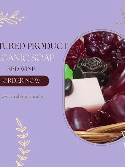 Our featured organic Red Wine Soap, beautifully shaped like a rose. It's a perfect example of our antibacterial and beautifully crafted natural soap bars.