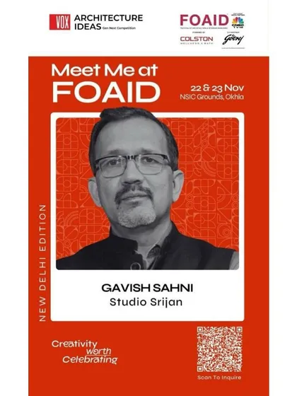 An invitation to meet me at the New Delhi edition of FOAID, where I shared my insights and connected with fellow professionals and design enthusiasts.