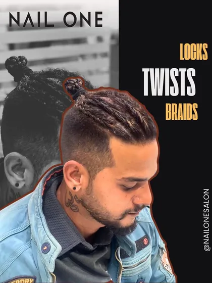 We go beyond the standard cut with specialized styling services for men. This graphic highlights our expertise in creating modern looks like locks, twists, and braids, perfect for anyone wanting a unique and standout hairstyle.