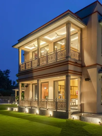 Smart lighting is not just for indoors. For this farmhouse, I installed a multi-zone outdoor lighting system that highlights the architecture and landscaping, all of which can be scheduled or controlled remotely.