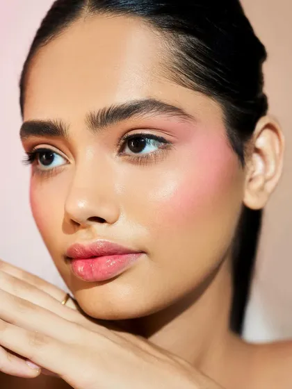 Another angle of this stunning skin work. The blush is blended high on the cheekbones to lift and sculpt the face naturally.
