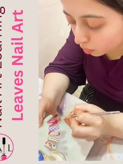 This student is learning how to paint delicate leaves, a beautiful and nature-inspired nail art design.