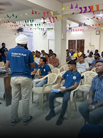 A coach addressing parents at our Annual Parent's Meeting 2025, held at the Rotary Club of Navi Mumbai.