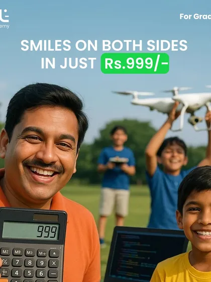 Smiles on both sides for just ₹999. This image perfectly captures the value of our summer camp, bringing joy to both kids who are learning and parents who are saving.