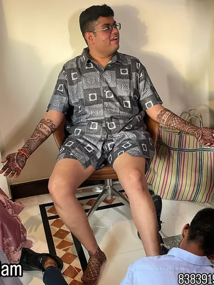 This is what I mean by going all out for your wedding. This groom wanted full coverage, and we designed intricate patterns for both his arms and feet. It’s a bold look that tells a story.