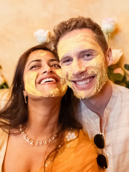 Pure joy captured during a Haldi ceremony in Italy. This photo shows how we bring traditional Indian ceremonies to life, no matter where in the world the wedding takes place.