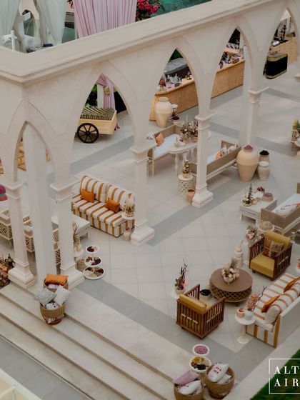 For a 'Markets of the Middle East' theme in Doha, I brought the vibrant, eclectic feel of a traditional souq to life. The space featured earthy tones, handcrafted textiles, and lounge areas with modern arches, creating a fresh take on a heritage concept.