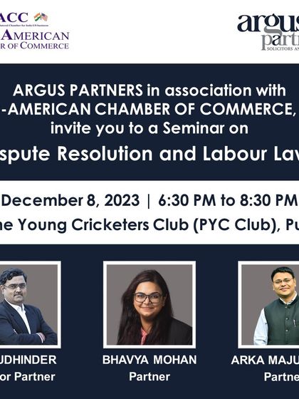 An invitation to our knowledge session in Pune, where my partners addressed challenges in the enforcement of arbitral awards and the implications of new labour codes.