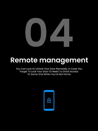 Security is paramount. This graphic highlights one of our key security features: remote door management. You can lock or unlock your door from anywhere, or grant temporary access to a visitor, all securely from your phone.