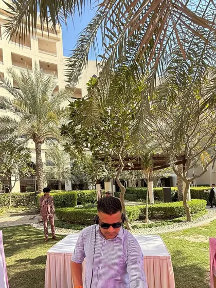 Another view of the garden party setup in Bahrain. I can set up my equipment in any location, from a ballroom to a beach to a garden.