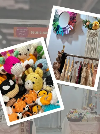 A pile of our colorful and cute amigurumi keychains and toys at our exhibition stall. Each one has its own unique personality.