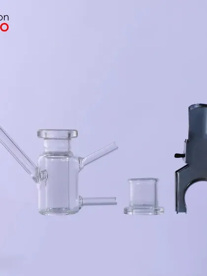 An exploded view of a glass instrument, showing each component part clearly. This is essential for technical manuals and listings.