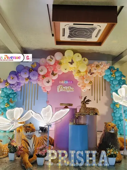 A slightly different perspective of the butterfly jungle party, capturing the magical feel of the combined themes.