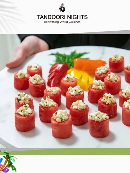 We savor the flavors of summer with tantalizing bites like these watermelon and feta cups. They are a refreshing and colorful addition to any catering menu.