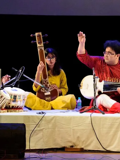Sharing the stage with my dear elder brother Indrayuddh Majumder da during the 'Raagswar' concert. The camaraderie we share off-stage translates into our musical connection on-stage.